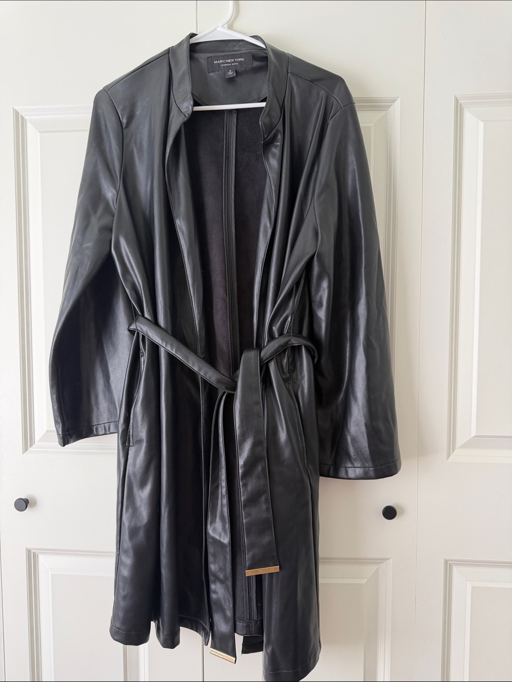 Marc New York by Andrew Marc Black Faux Leather Tie-Waist kimono